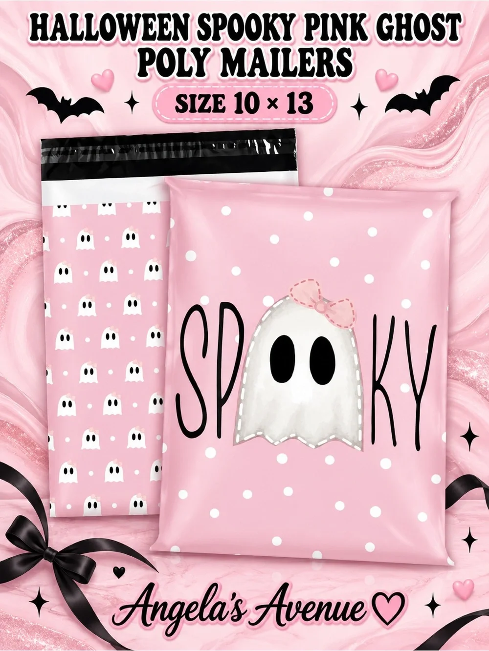POLY MAILERS HALLOWEEN SPOOKY PINK GHOST (25 Pack) SIZE 10 × 13
